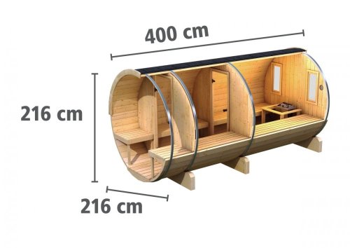 Venkovní finská sudová sauna 216 x 400 cm Dekorhome
