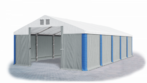 Garážový stan 5x6x2,5m střecha PVC 560g/m2 boky PVC 500g/m2 konstrukce ZIMA - Barva střešní plachty: Bílá, Barva boční plachty: Šedá, Barva svislých pruhů: Modré