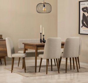 Jedálenský set s rozkladacím stolom a stoličkami (6 kusov) Vina - Walnut, Cream