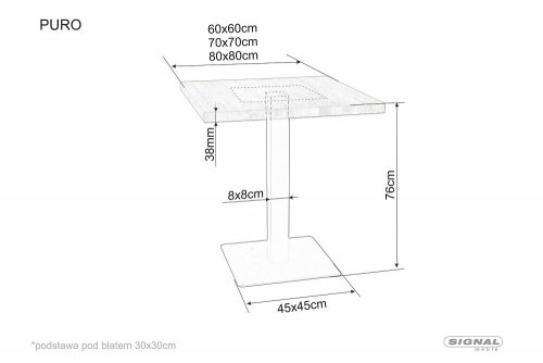 Jedálenský stôl PURO LAMINAT - ROZMER: 60x60x76 cm