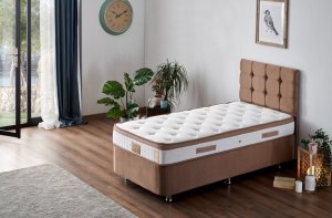 Single Mattress, Base & Headboard Latte - Light Brown (80 x 180)