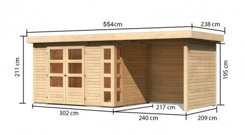 Dřevěný zahradní domek KERKO 4 s přístavkem 240 Dekorhome - BAREVNÁ VARIANTA: Šedá