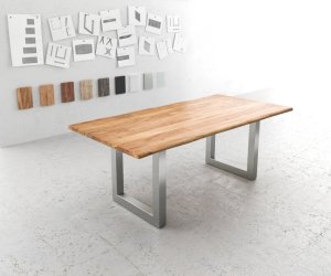 Jedálenský stôl Edge 200x100 prírodná akácia nerezová oceľ široká