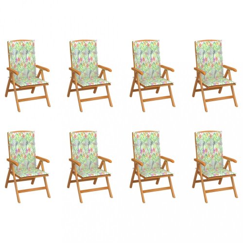 Skládací zahradní židle s poduškami 8 ks teak / látka Dekorhome - BAREVNÁ VARIANTA: Květy vzor