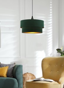 Závěsná lampa Scopello 1x60 e27 stínidlo duo 35+30 velur lahvově zelená + zlatá