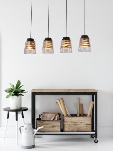 Čierno-zlatá závesná lampa zo skla 4xE27 Fresno