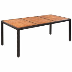 Polyratanový zahradní stůl s deskou z akácie 190x90 cm černá / přírodní