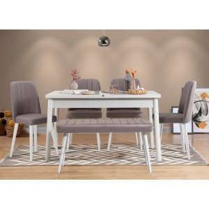 Jedálenský set s rozkladacím stolom a stoličkami (6 kusov) Santiago White Grey