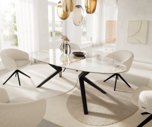 Jedálenský stôl Edge Oval 220x120 Keramický stôl Minas Melange bielo