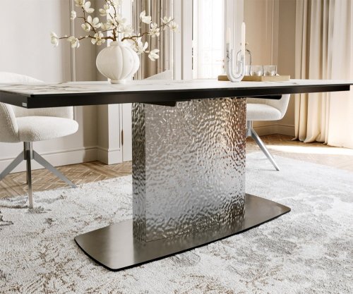 Jedálenský stôl Edge zaoblený 200x100 keramika Calacatta Luxe bielo