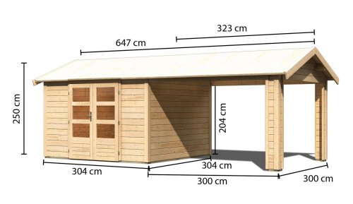 Dřevěný zahradní domek THERES 7 s přístavkem Dekorhome - BAREVNÁ VARIANTA: Přírodní dřevo