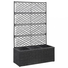 Truhlík s treláží a 3 květináči 83x30x130 cm polyratan Dekorhome