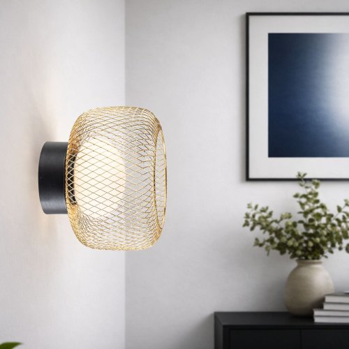 Lampa sufitowa Sopra 25 czarno złota klosz druciany do salonu GX53