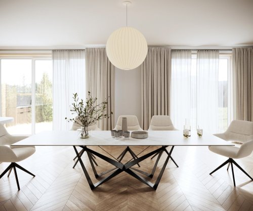 Jídelní stůl Edge 300x100cm Laminam® keramika bílá podnož plochá ocel