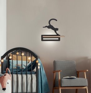 LED 5W dětská nástěnná lampa černá kočka skákající kočka