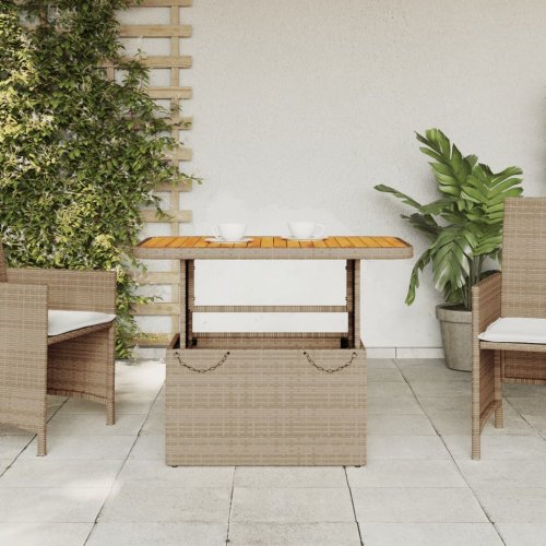 Zahradní stolek béžový 90 x 55 x 71 cm polyratan a akácie