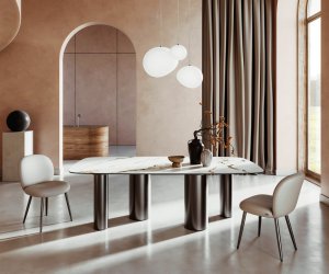 Jídelní stůl Edge Boot 240x120 keramický Calacatta Luxe bílo-zlatošedý