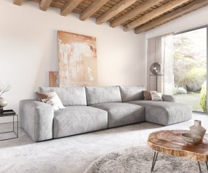 Rohová pohovka Lanzo XL 380x175 cm manšestr stříbrnošedá variabilní