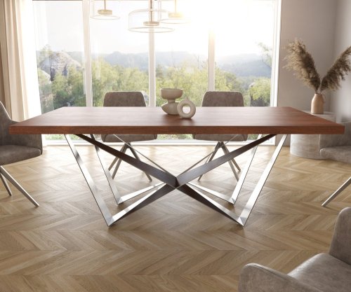 Jedálenský stôl Edge 200x100cm XL akáciová hnedá podnož plochá oceľ