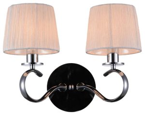 Dvojitá chromová nástěnná lampa s bílým látkovým stínidlem Clara