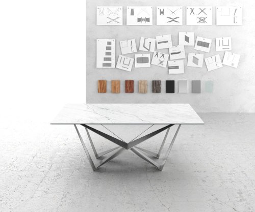 Jídelní stůl Edge 200x100cm Laminam® keramika bílá podnož plochá ocel