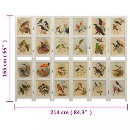 Paravan biela / vzor vtáky Dekorhome - ROZMER: 214x165 cm (6-dílný)