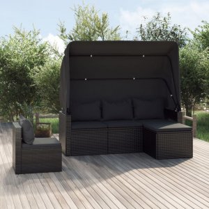 4dílná zahradní sedací souprava s poduškami černá polyratan