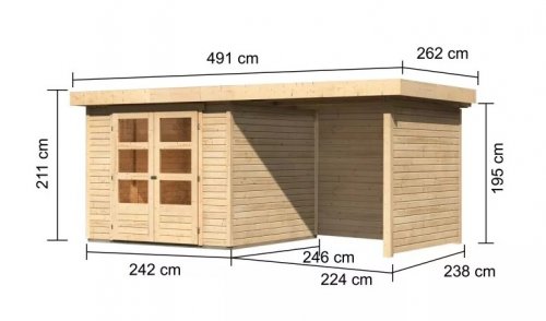 Dřevěný zahradní domek ASKOLA 3,5 s přístavkem 240 Dekorhome - BAREVNÁ VARIANTA: Přírodní dřevo