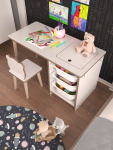 Set detský stôl so stoličkou - Biela