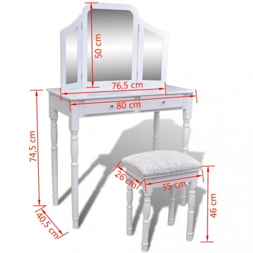 Toaletní stolek s taburetem 3v1 bílá Dekorhome