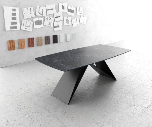 Jedálenský stôl Edge oválny tvar 200x100 cm Laminam® keramika Nero
