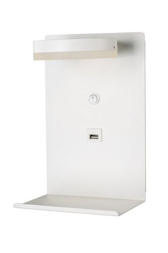 Biela LED nástenná lampa s poličkou na telefón USB nabíjačka Compact