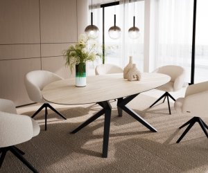 Jedálenský stôl Edge Oval 220x120 Keramický Laminam®Travertino Bianco