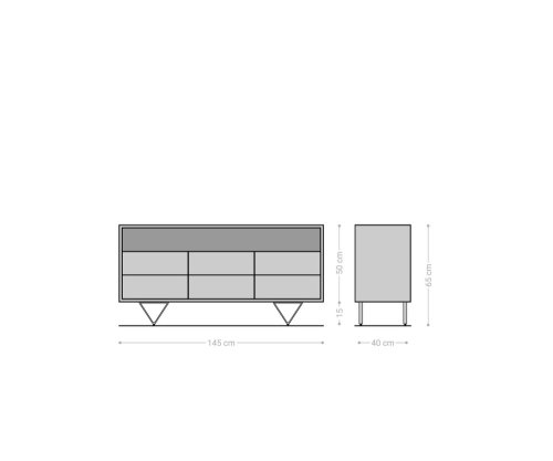 Komoda Eloi 145x40 cm přírodní akácie 6 zásuvek podnož ve tvaru "V"