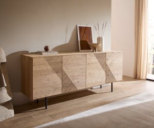 Komoda Tereos 200 cm dub přírodní 3D efekt 4 dvířka podnož