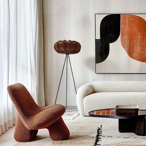 Stojacia lampa CAFEE’ s hnedým tienidlom v moka 52 cm – škandinávsky štýl, stojaca lampa E27