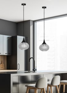 Čierna/priehľadná závesná lampa Exeter Ledea 145 mm