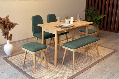 Jídelní set s rozkládacím stolem a židlemi (6 kusů) Vina Mini 03 1070 - Oak, Green
