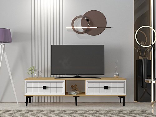 TV stolek Yuka 150 - Sapphire Oak, White