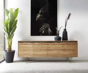 Komoda Stonegrace 200x45 cm přírodní akácie 4 dvířka nepravidelná