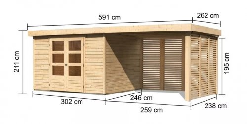 Drevený záhradný domček ASKOLA 5 s prístavkom  Dekorhome - ŠÍRKA: 557 cm