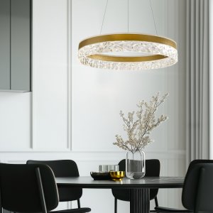 Okouzlující závěsná lampa FROZI – zlaté stínidlo s krystaly – elegantní a moderní LED osvětlení obývacího pokoje