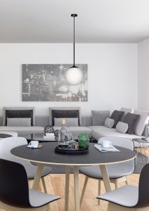 Závesná lampa čiernobiela guľa 20 cm Glasgow Ledea