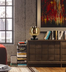 Stolová lampa Trio čierna, e27, zlaté tienidlo