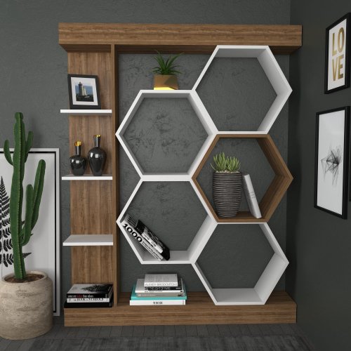 Knihovna Sueno - White, Walnut