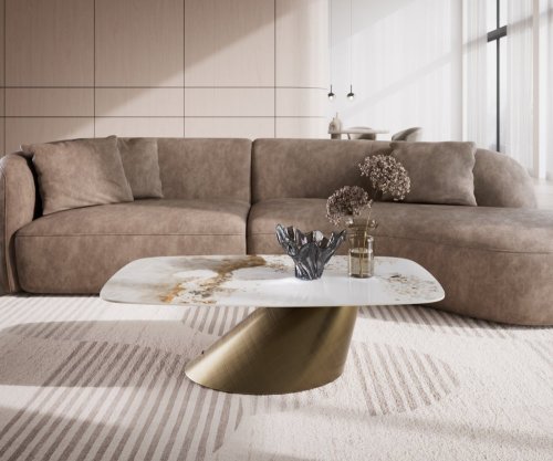 Konferenčný stolík Edge zaoblený tvar 120x70 cm keramika Minas Melange