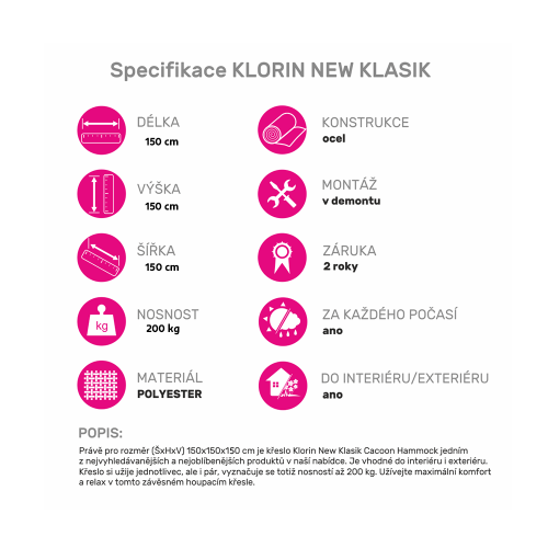 Závesné kreslo KLORIN NEW KLASIK CACOON HAMMOCK