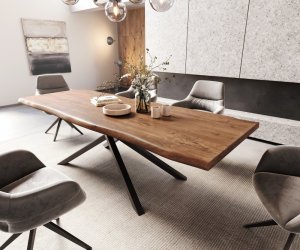 Jídelní stůl Edge 260x100 XL akácie hnědá křížová podnož obdélník