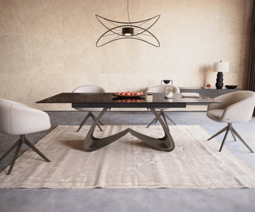 Jídelní stůl Edge 180-220x100 sklo s reliéfem kouřově černé 3D design