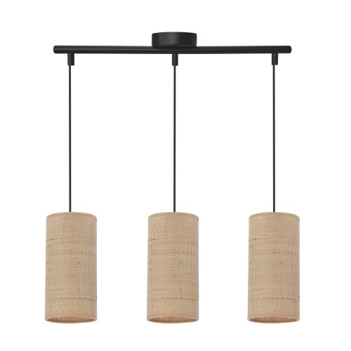 Závěsná lampa Fleri černá 3x60 e27 stínidlo 12x25 béžový ratan